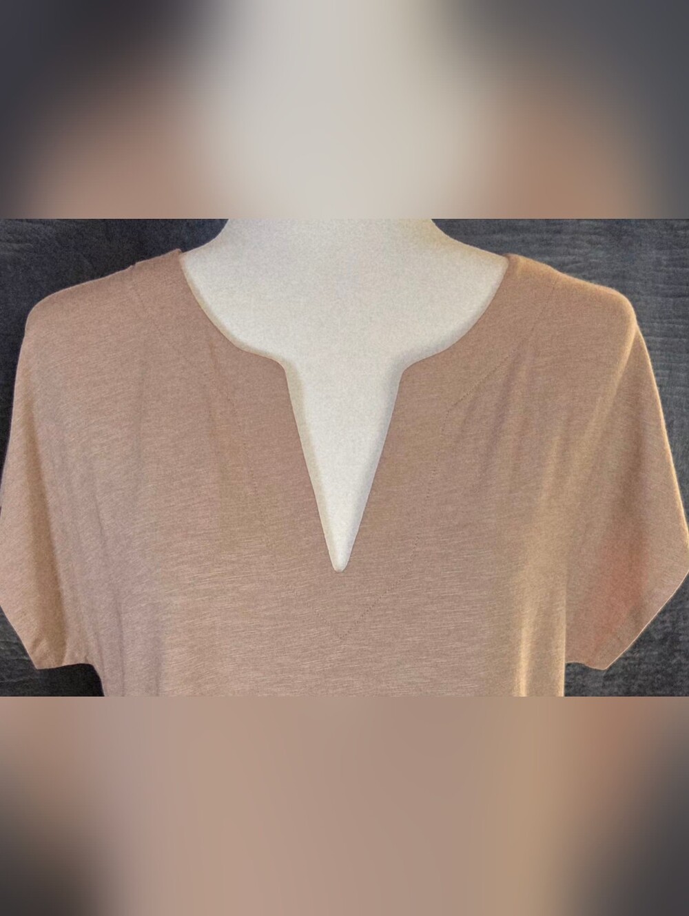 NWT Sigrid Olsen Taupe Split V-Neck Blouse Size M Cotton Tencel Eco Luxury Top - Picture 6 of 13